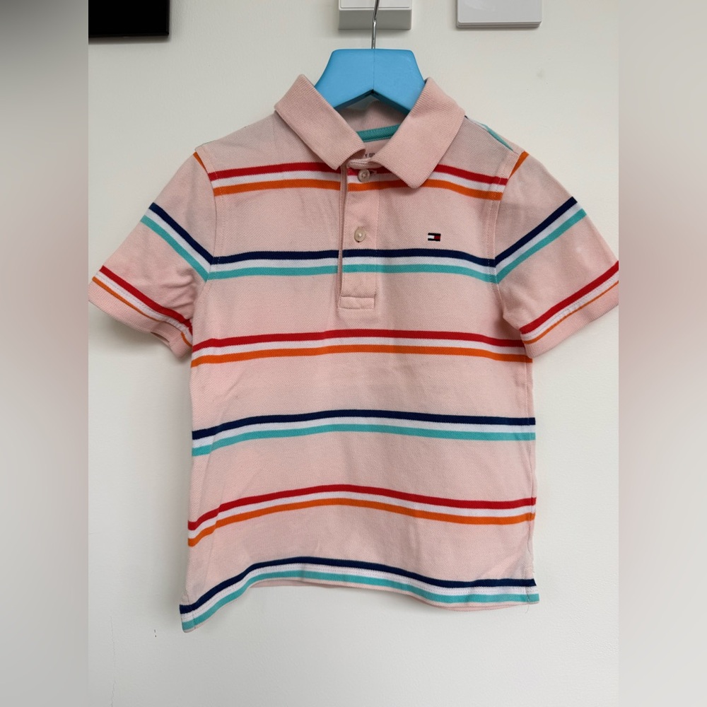 Tommy Hilfiger Kids Light Pink Polo with Multicolor Stripes